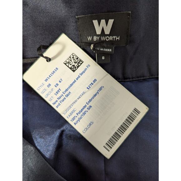 NWT@$278! WORTH! NAVY BLUE SILK W/CIRCULAR EMBROIDERY SEQUIN CENTERS SKIRT! SZ 8 - Picture 5 of 9